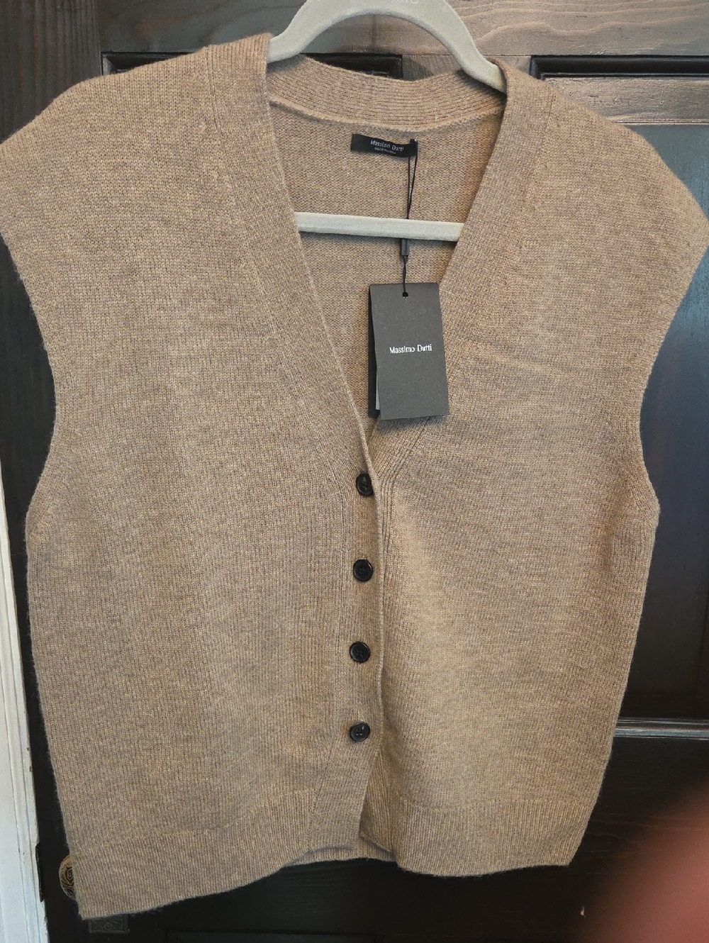 Massimo Dutti Neutral Knit Button Vest in Light Brown